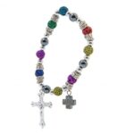 Decina del Rosario con grani colorati e doppia croce