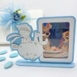 CORNICE PORTAFOTO IN LEGNO CELESTE E BIANCO CON PICCOLO PRINCIPE E VOLPE